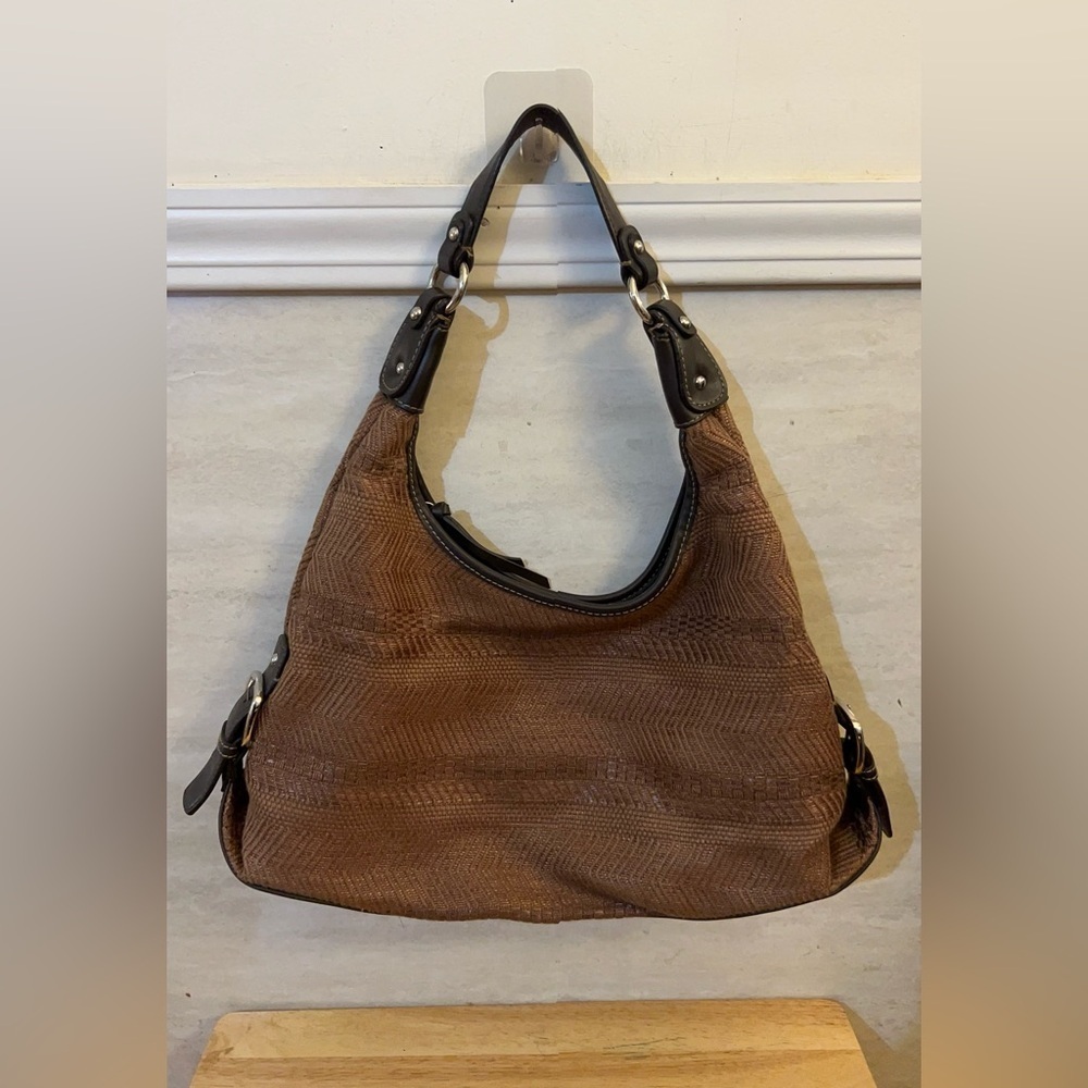 Worthington Elegant Brown Woven Hobo Bag with Brown Accents